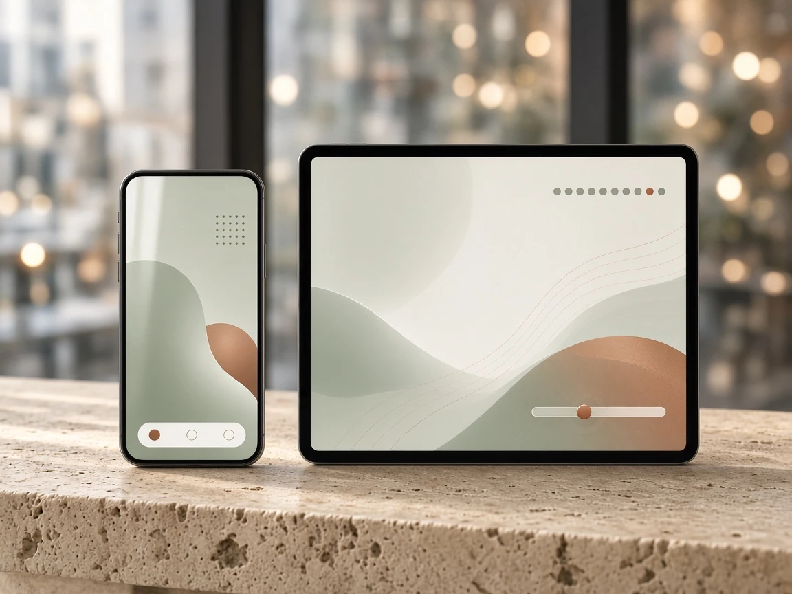 Phone and tablet with calm app interfaces.