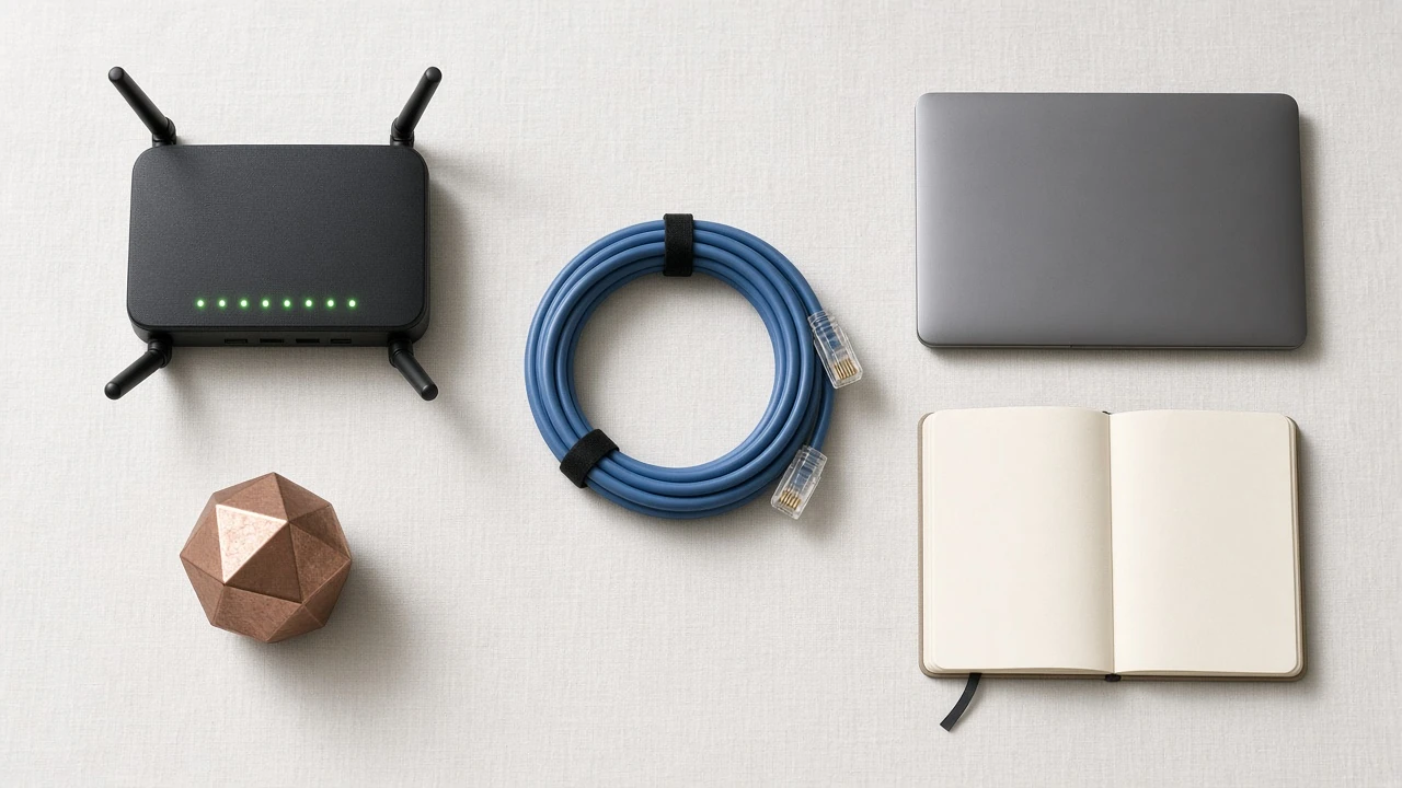 Networking kit flat lay.