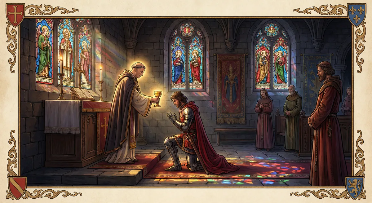 The Grail in a stone chapel