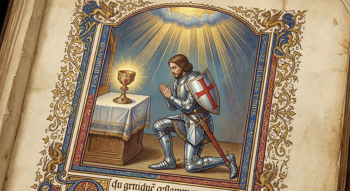 Sir Galahad before the Holy Grail