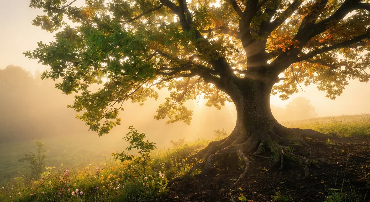 A flourishing tree, roots and branches