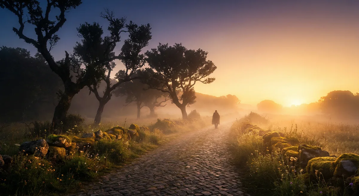 A luminous path leading toward the horizon