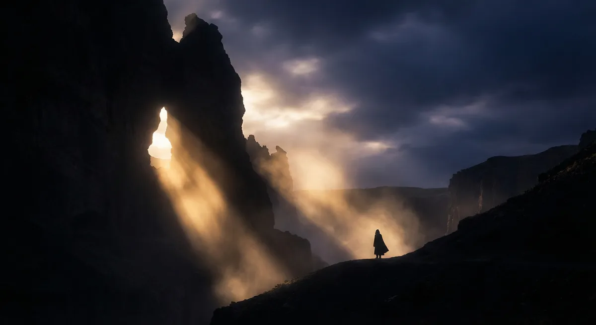 Light breaking through darkness