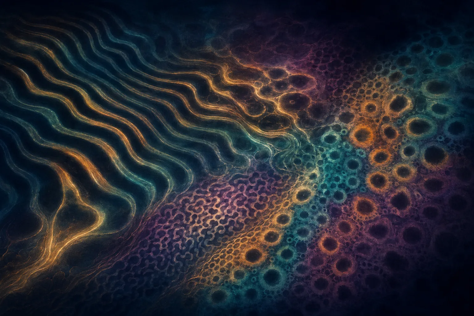 Turing patterns — reaction–diffusion, spots and stripes (essay hero art)