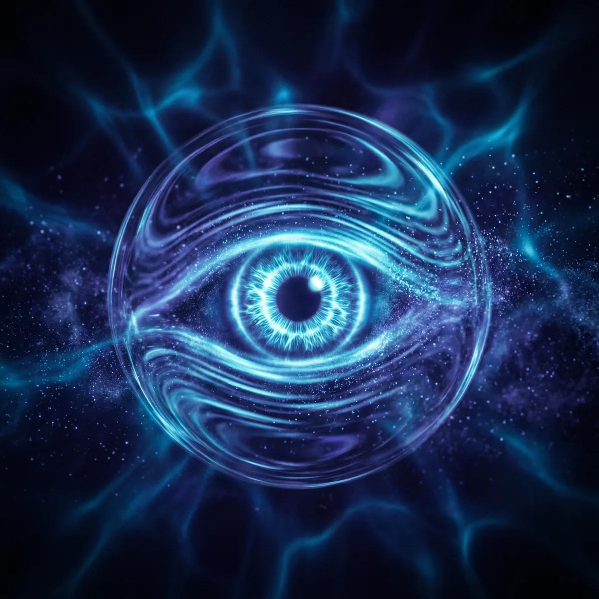 Single eye reflected in quantum duality, wave and particle