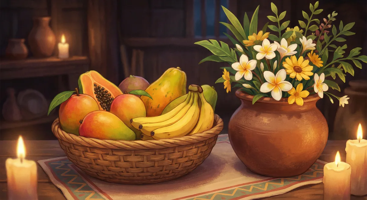 Offerings to the orixás — fruits, flowers, reverent