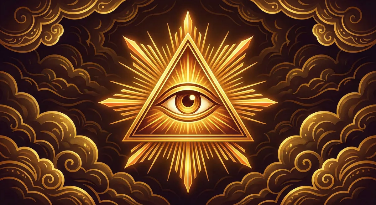 Divine Eye symbol — Thiên Nhãn, golden, reverent