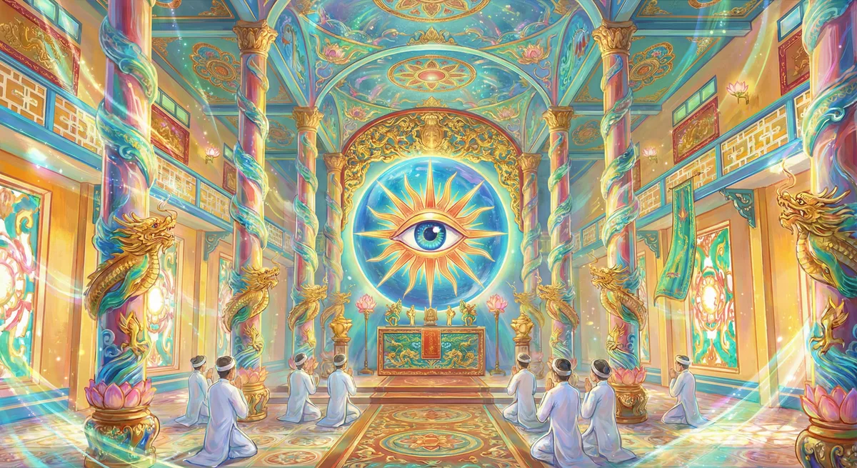 Cao Dai temple — colorful, ornate, the Divine Eye