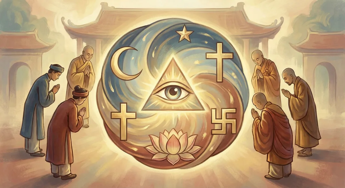 Multiple symbols or figures in harmony — unity