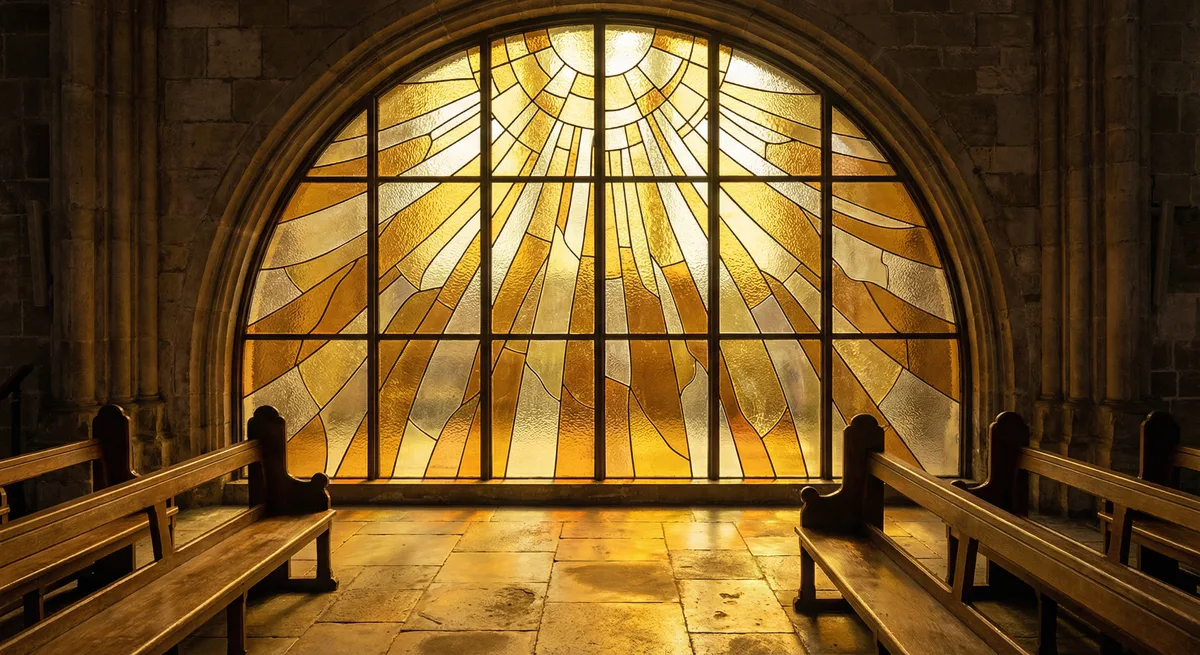 Stained glass light — golden, warm, suggestive of divine presence, no human figures