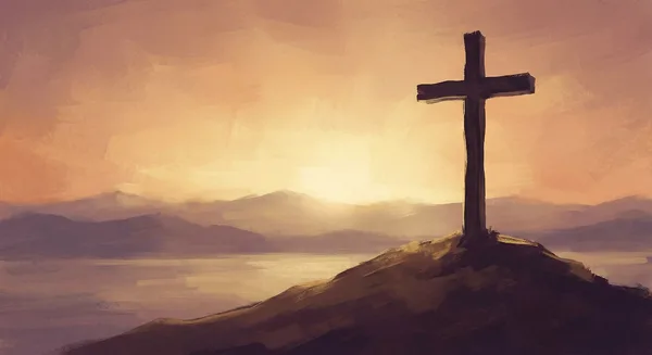 Cross against sunrise