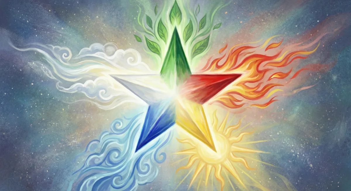 Five-colored Druze star — green, red, yellow, blue, white