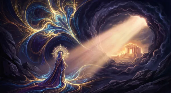 Dawn breaking through darkness