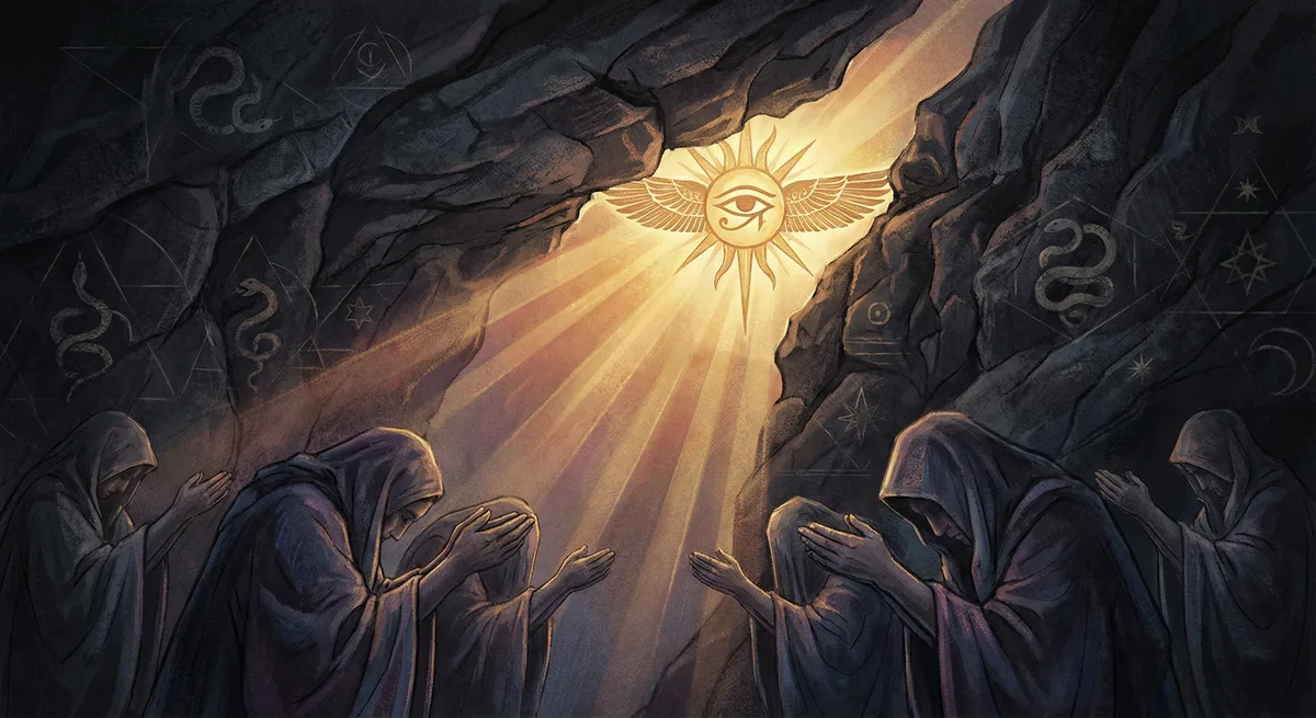 Light emerging from darkness — symbolic, reverent