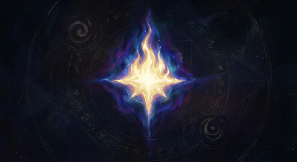 Single flame or star in darkness — reverent