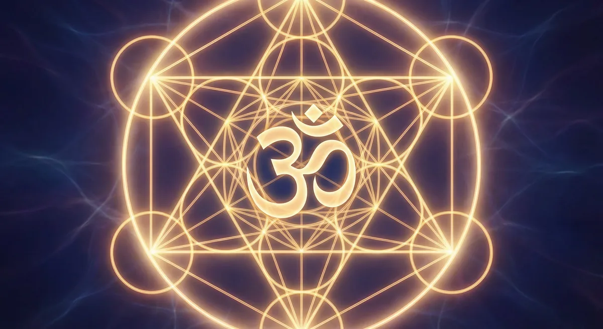 Om symbol with sacred geometry — golden, serene