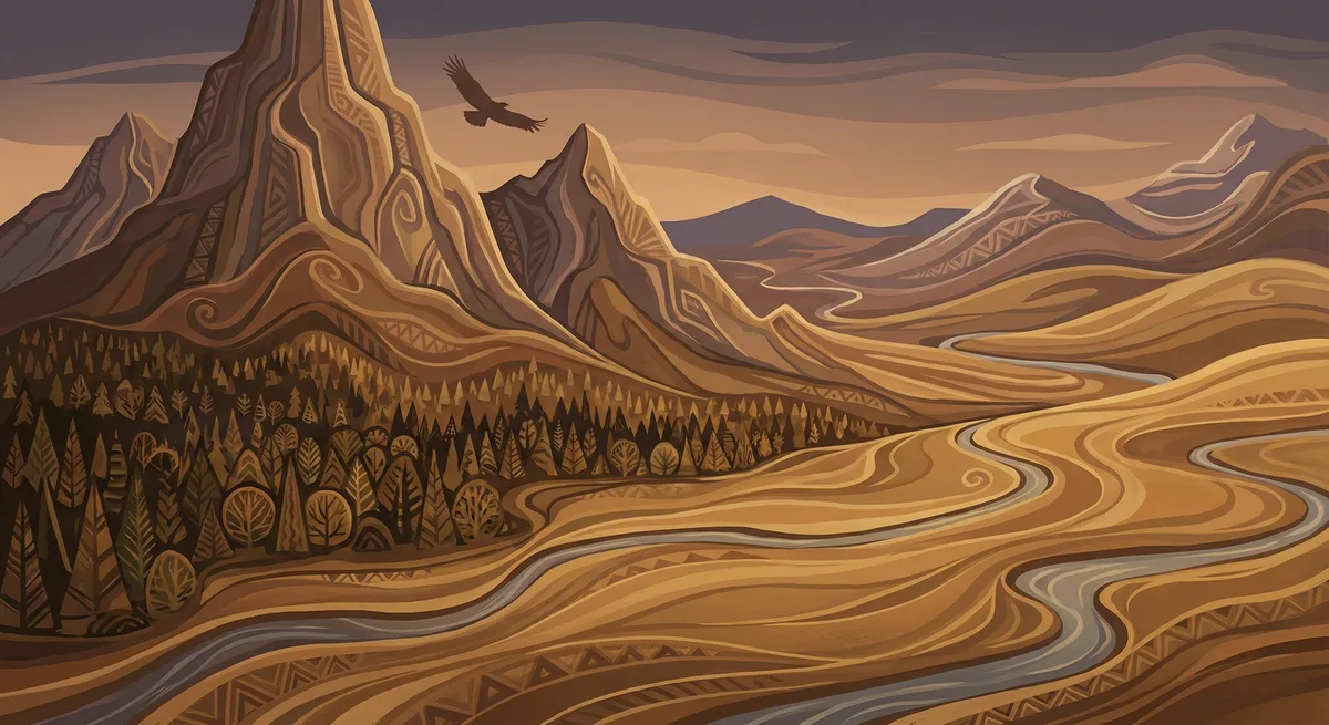 Landscape—mountains, forest, or plains—reverent, no human figures