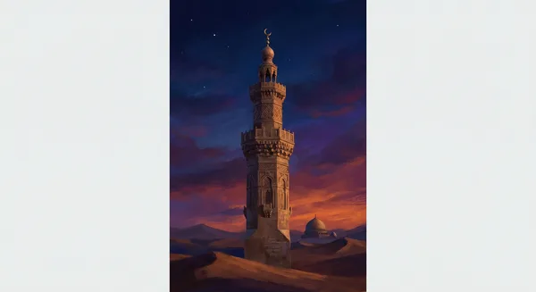 Minaret against twilight sky