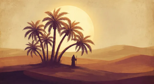 Date palms and desert — symbolic of the region