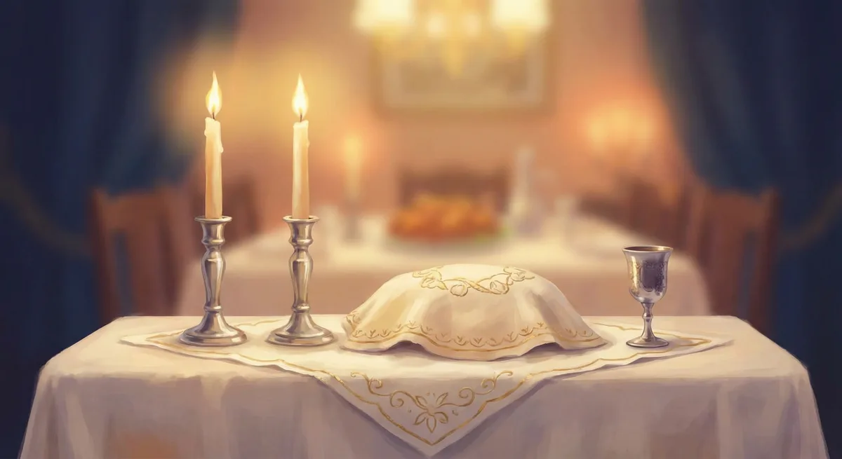 Shabbat candles — warm, peaceful, reverent
