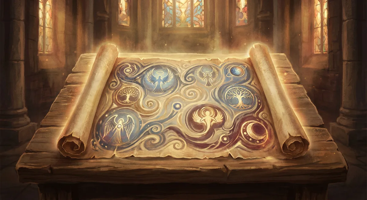 Symbolic representation — scroll or manuscript, reverent