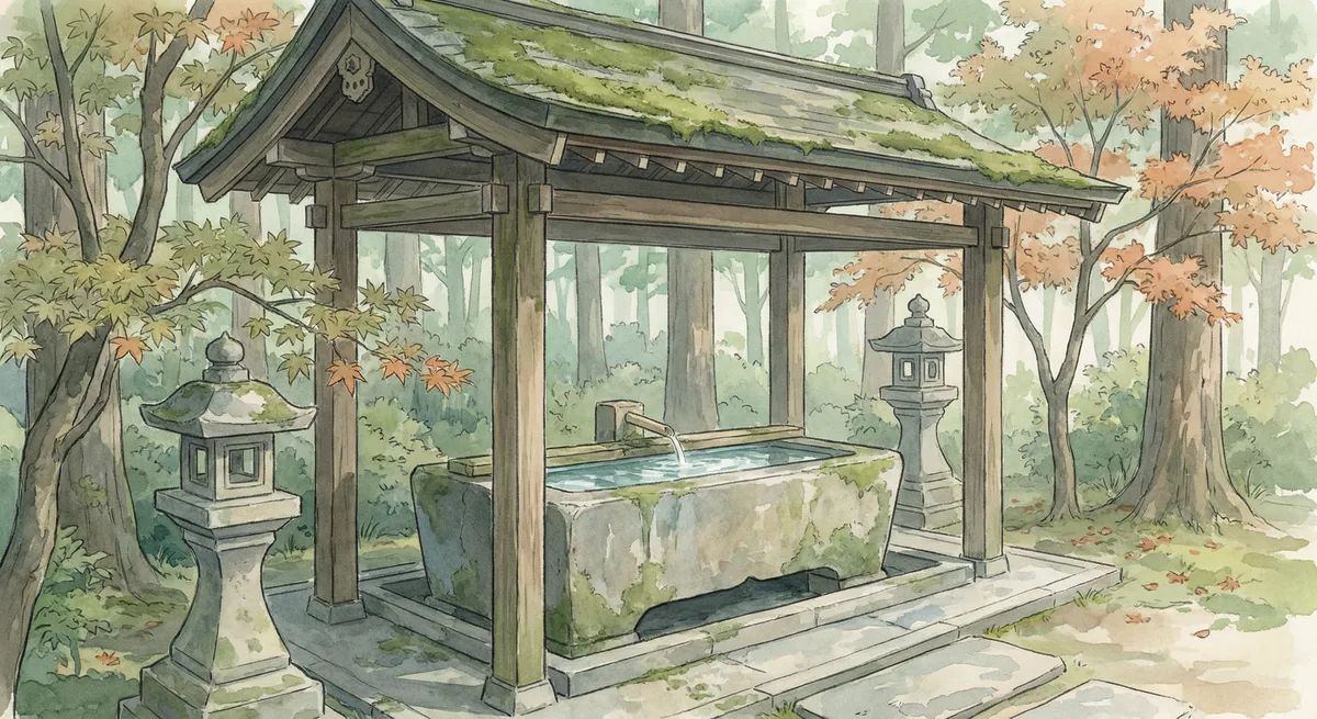 Water basin for ritual purification — stone, serene