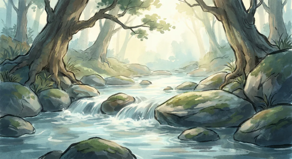 Flowing water over stones — the way of the Tao, serene