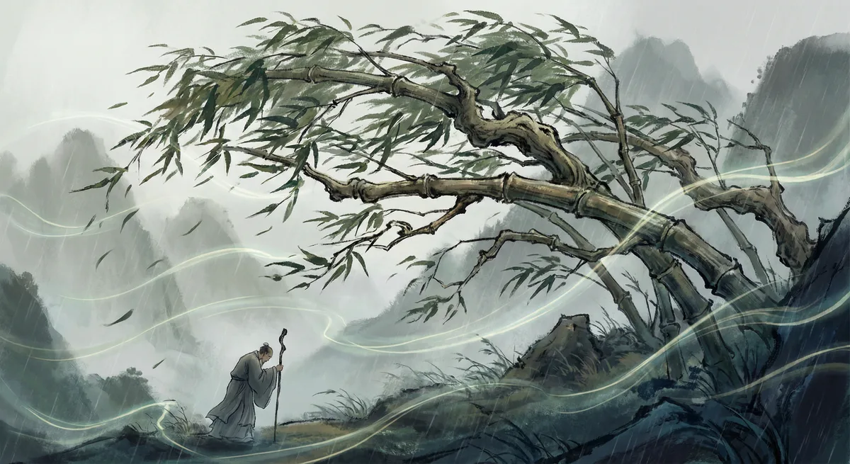 Bamboo bending in wind — flexibility, resilience